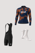 Ensemble maillot manches longues brut 2.0 marron/bleu + cuissard noir pour HOMMES