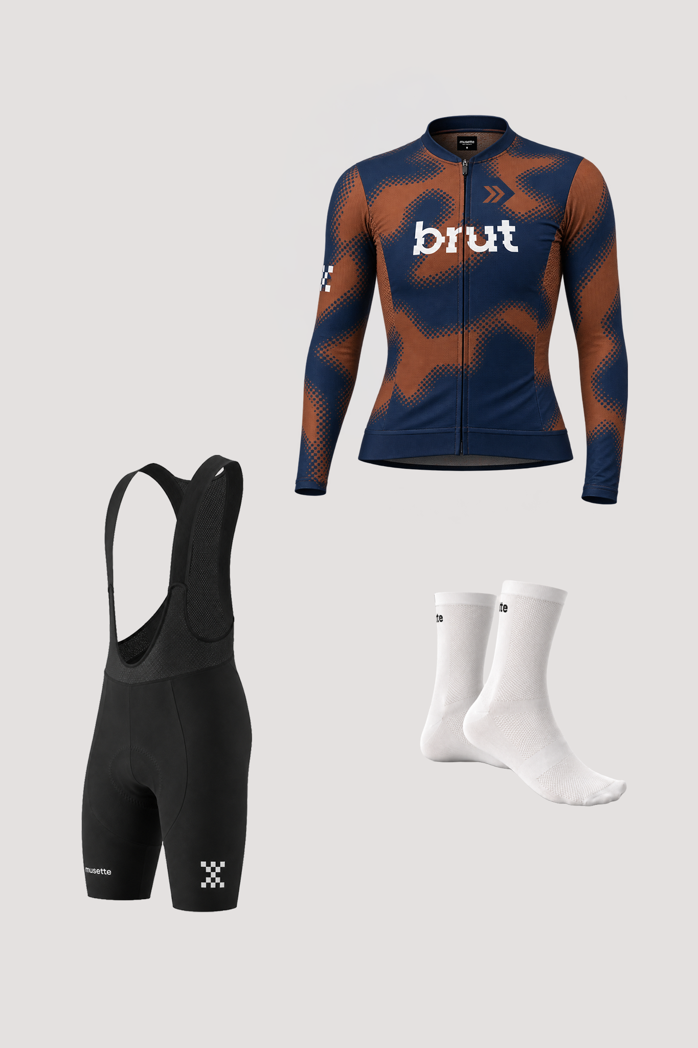 Ensemble maillot manches longues brut 2.0 marron/bleu + cuissard noir pour HOMMES