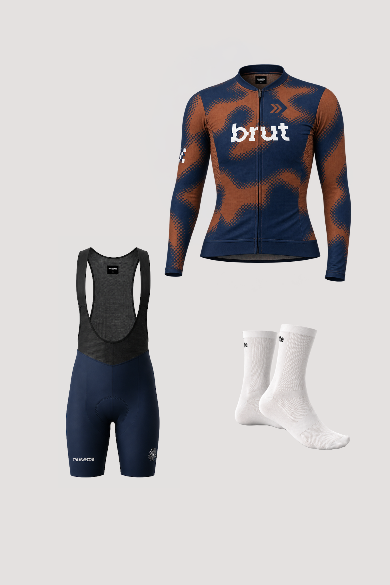 Maillot manches longues + cuissard à bretelles bundle WOMENS brut 2.0 marron/bleu