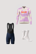 Maillot homme brut 2.0 manches longues beurre/rose + cuissard à bretelles bleu - ensemble