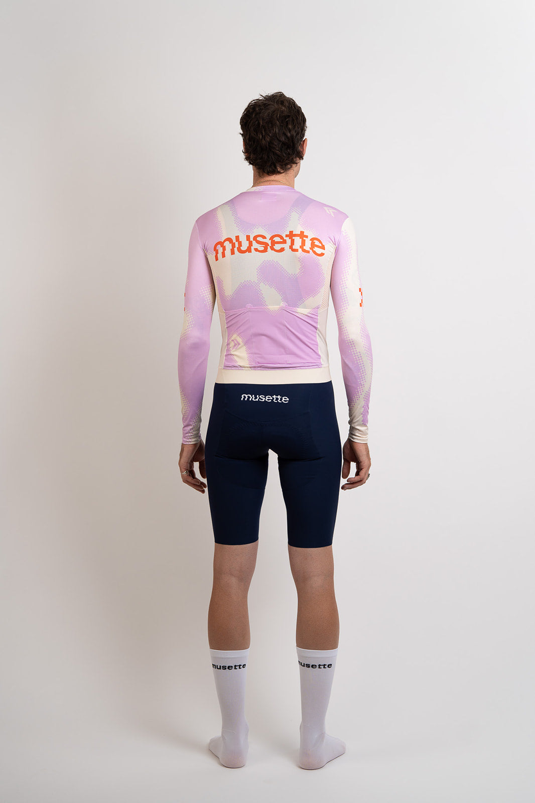 Maillot homme brut 2.0 manches longues beurre/rose + cuissard à bretelles bleu - ensemble