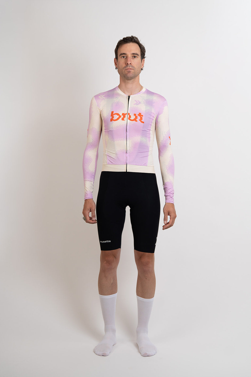 Ensemble maillot manches longues brut 2.0 beurre/rose + cuissard noir homme