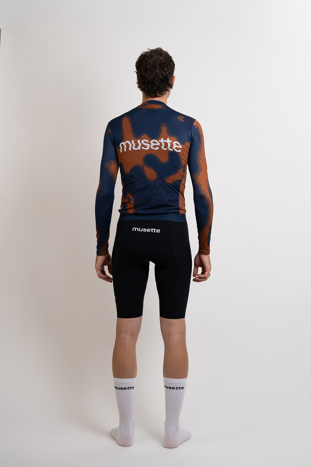 Maillot manches longues brut 2.0 homme marron/bleu + cuissard à bretelles bleu