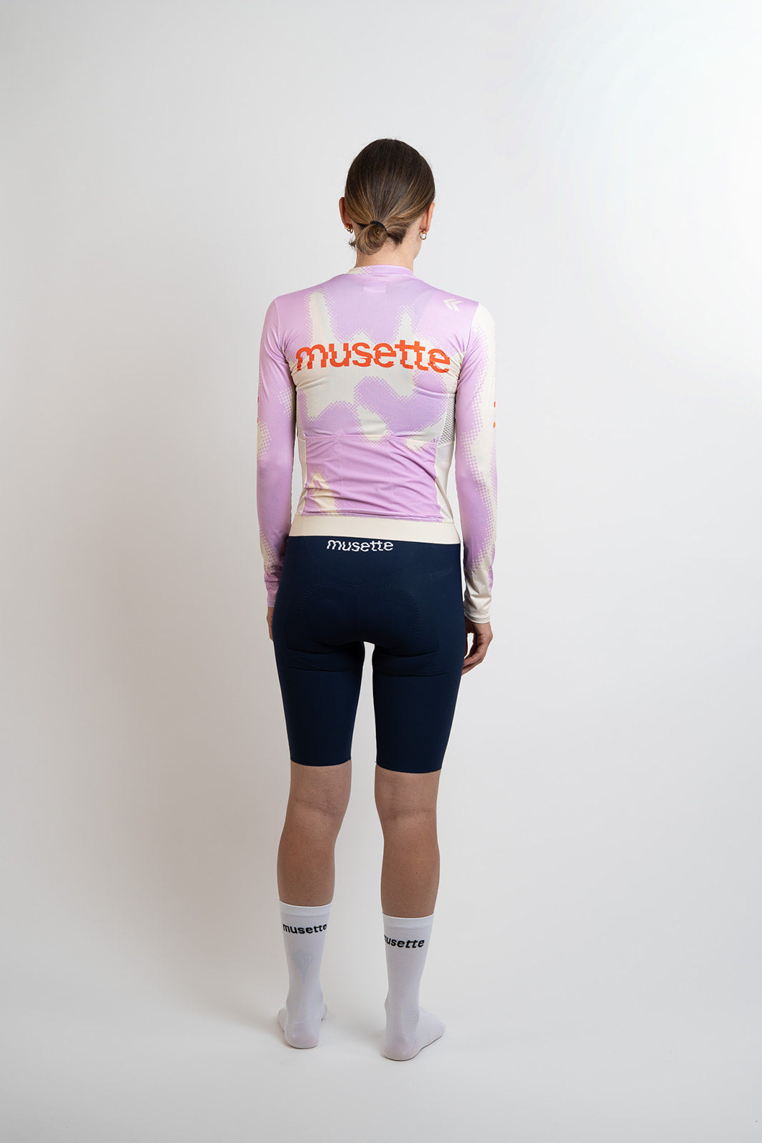 Maillot manches longues + cuissard à bretelles (rose/bleu) pour femme brut 2.0