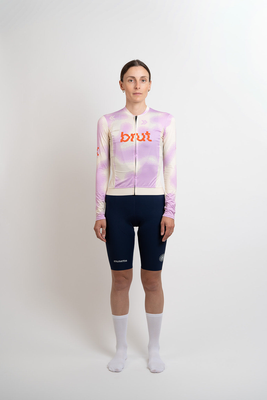 Maillot manches longues + cuissard à bretelles (rose/bleu) pour femme brut 2.0