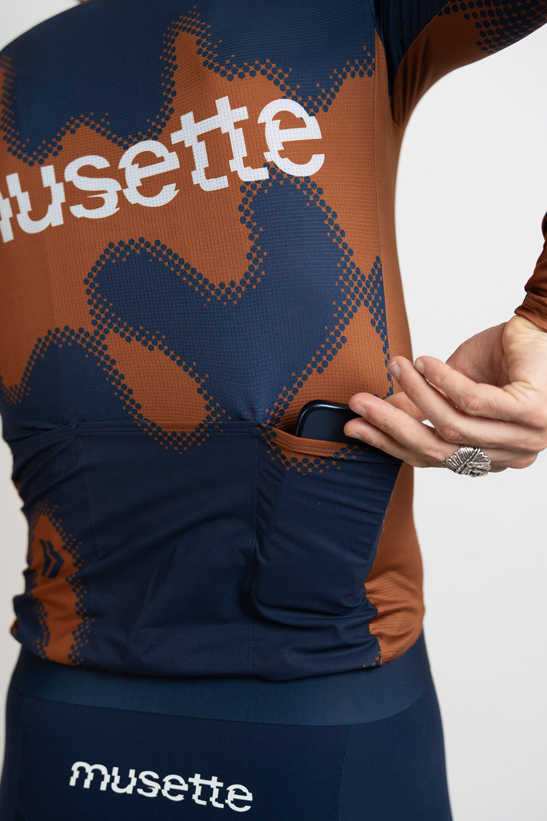 Maillot manches longues brut 2.0 homme marron/bleu + cuissard à bretelles bleu